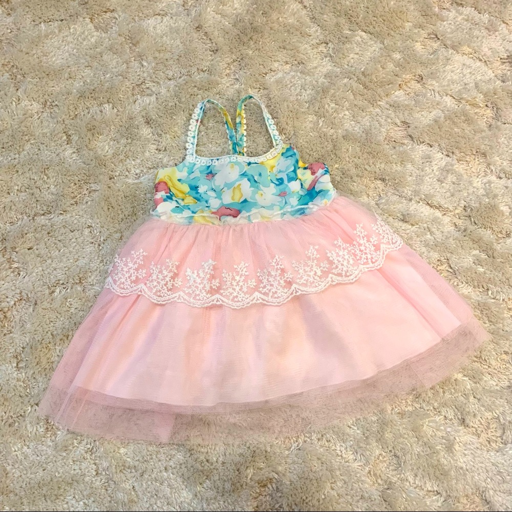 Floral & Pink Tule & Lace Blouse